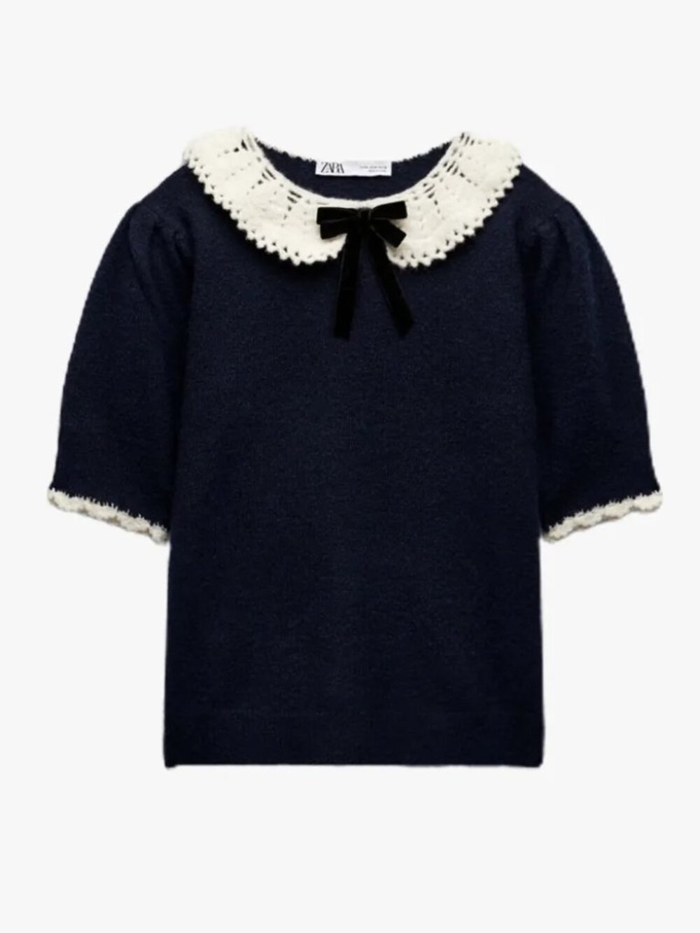 Zara Knit Sweater Navy with Contrasting Bib Collar and Sleeves Size S